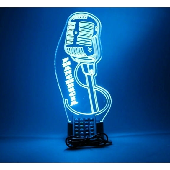 MC DJ Microphone Music Sing Singer Night Light Up Lamp LED Free Engraved Custom Name Personalized Table Desk Lamp, with Remote, 16 Different Color Options, Dimmer, It's Wow, Great Gift