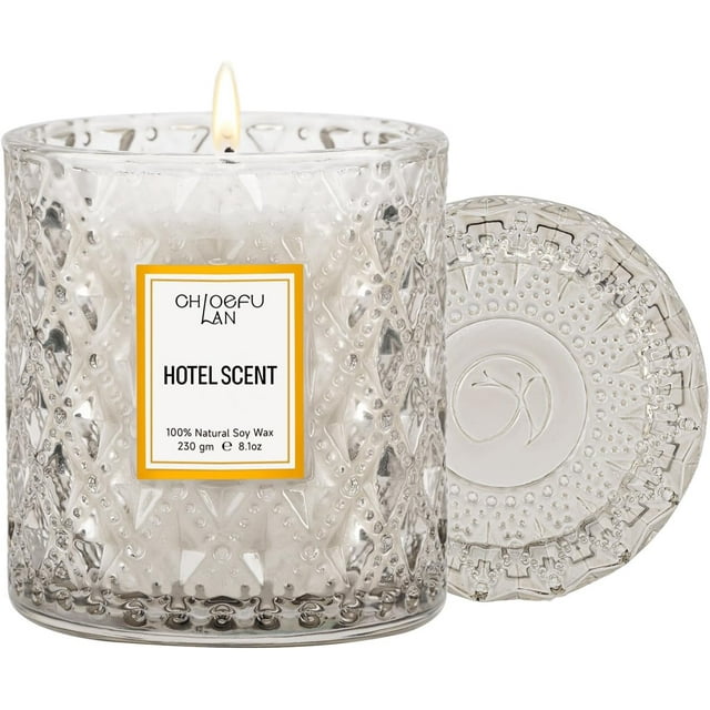 Chloefu LAN Hotel Scented Candle Natural Essential Oil, Luxury Scented Soy Jar Candle Gifts, Highly Scented, 230g, Unique Blend to Promote Sleep & Relieve Stress
