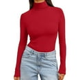 thumbnail image 6 of WHEANG Long Sleeve Shirts For Women High Neck Regular Long Sleeve Crewneck T Shirt Rayon Spandex Soft Elastic Slim Fit Base Layer 1Pc Red S-5Xl, 6 of 7