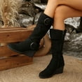 thumbnail image 2 of THDHVS Womens Boots,Shoes for Women,Fashion Casual Fashion Plus Size Knee-High Pleated Slouch Boots Solid Color Round Toe Side Zipper Thick Sole Wedge Heel Black, 2 of 10