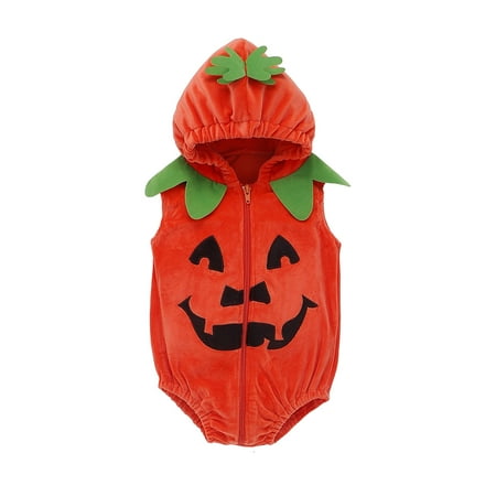 

Toddler Boy Outfits Halloween Pumpkin Soft Sleeveless Vest Hooded Zipper Romper Cute Casual Fashion Beach Play Toddler Boy Clothes Orange Size 80(6 Months-12 Months)