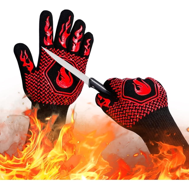 1 par/2 piezas de guantes para barbacoa, guantes para asar a la parrilla, guantes para horno de barbacoa resistentes al calor, guantes ignífugos de cocina de 1472 °F/800 °C a prueba de