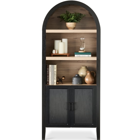 Best Choice Products 72" Tall Arched Pantry Cabinet w/ Doors, 5-Tier Storage Cabinet w/Adjustable Shelves - Black Oak