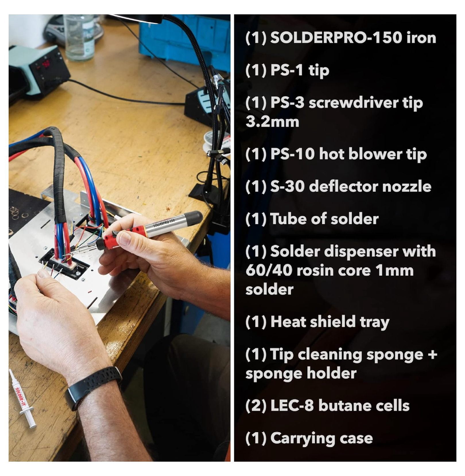 SolderPro 150 Soldering Iron Kit (PRO-150K) | Multi-Function Butane Heat Tool with Tips and Case | Cordless and Portable Soldering Gun | Home Improvement Tools and Soldering Kit
