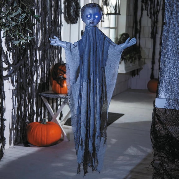 39 1/4" Animated Light-Up Hanging Gray Angel Halloween Decoration