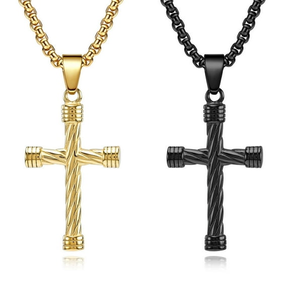Metaljc Stainless Steel Cross Pendant Necklace for Men, 24" Chain, Religious Jewelry Gift Set