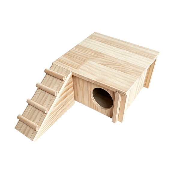 Natural Wooden Hamster Hideout Habitat With Chew Ladder For Small Pet Mice And Gerbils