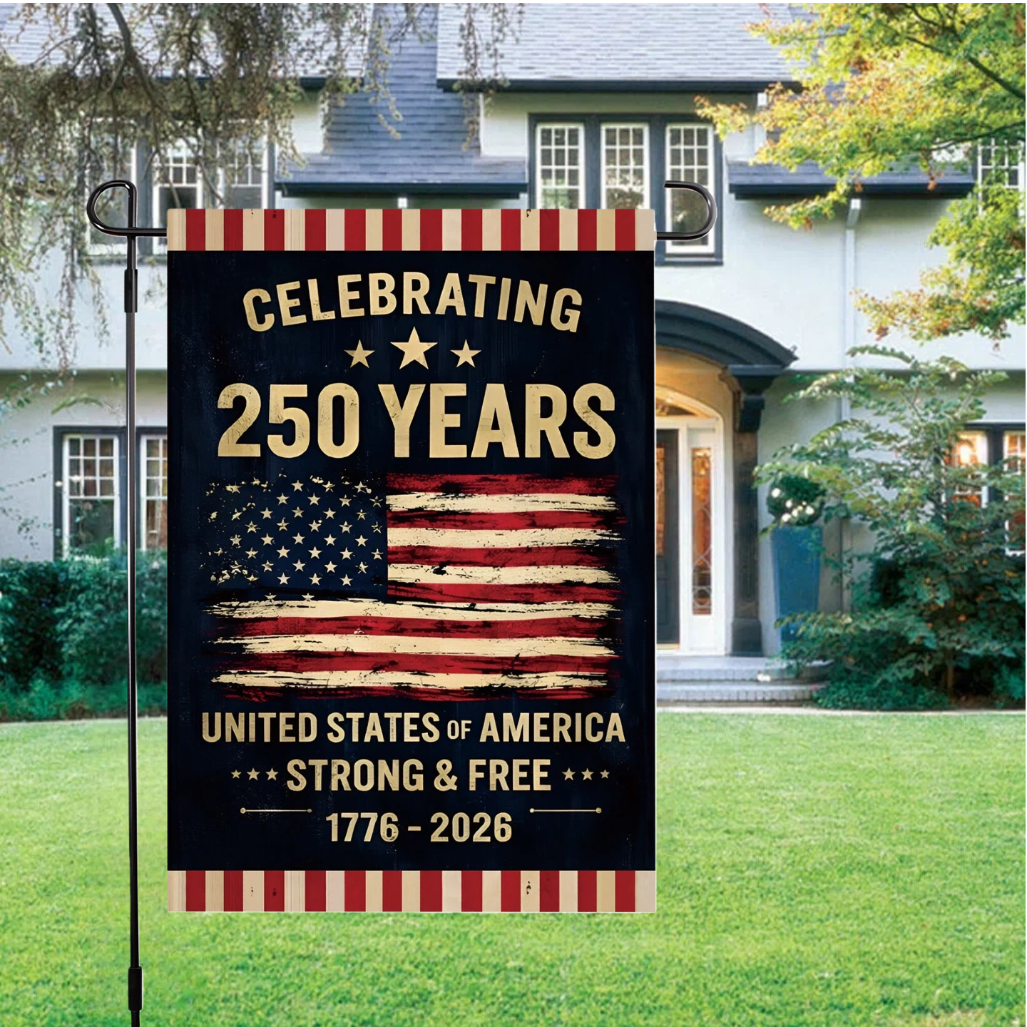 10pcs 250th Anniversary Flag Doubleside Linen Celebrating 250 Years Anniversary Flags Retro 1776-2026 Patriotic Flags for Outdoor Lawn Garden Decor