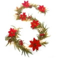 thumbnail image 1 of WLOELOEW Guirlande de Pin de Noël avec Fleurs Rouges et 20 Lumières DEL 6,6 Pieds de Long Construction en Plastique Ornement des Fêtes A, 1 of 5