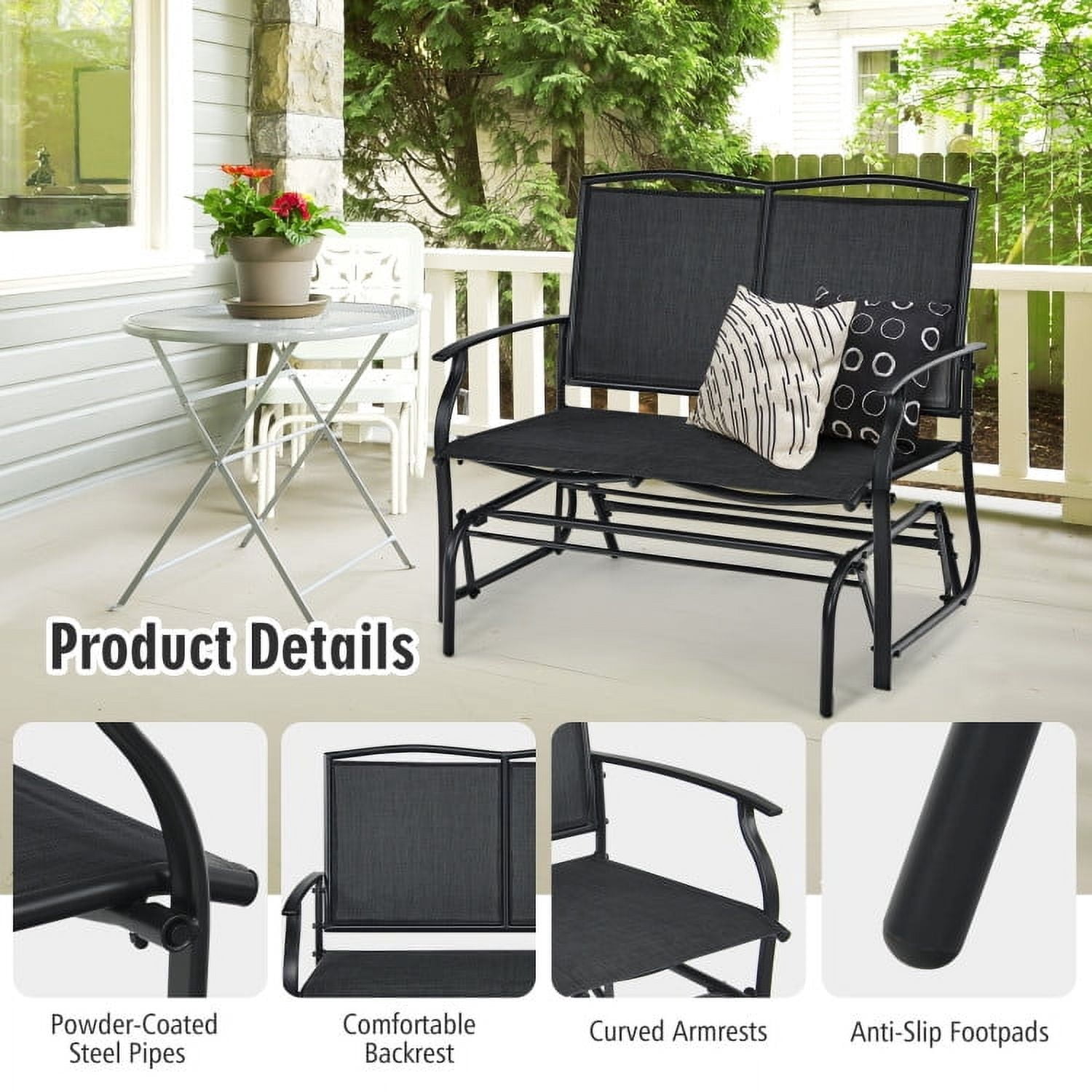 Kadyn Rocking Chairs Outdoor, Iron Patio Rocking Chair for Outdoor Backyard and Lawn-Black, Patio Rocking Chairs