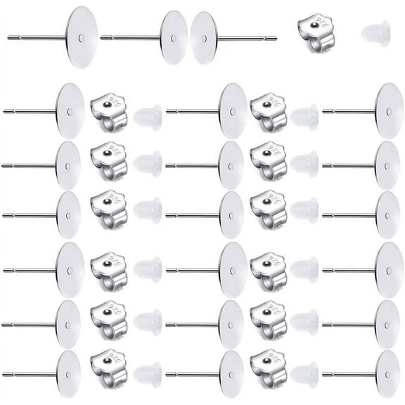 190 PCS Hypoallergenic 925 Sterling Silver Plated Earrings Posts Flat Pad Blank Earrings Pin Studs with 925 Sterling Silver Earring Backs for DIY Jewelry Making Findings( 5mm 6mm 8mm)
