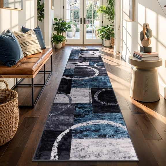MJIAexp 2'x10' Boho Kitchen Runner Rug,Indoor Abstract Machine Washable Hallway Runner Rug Non-Slip Entryway Runner Laundry Rug Throw Carpet for Living Room Dining Room Hallway Kitchen Light Blue