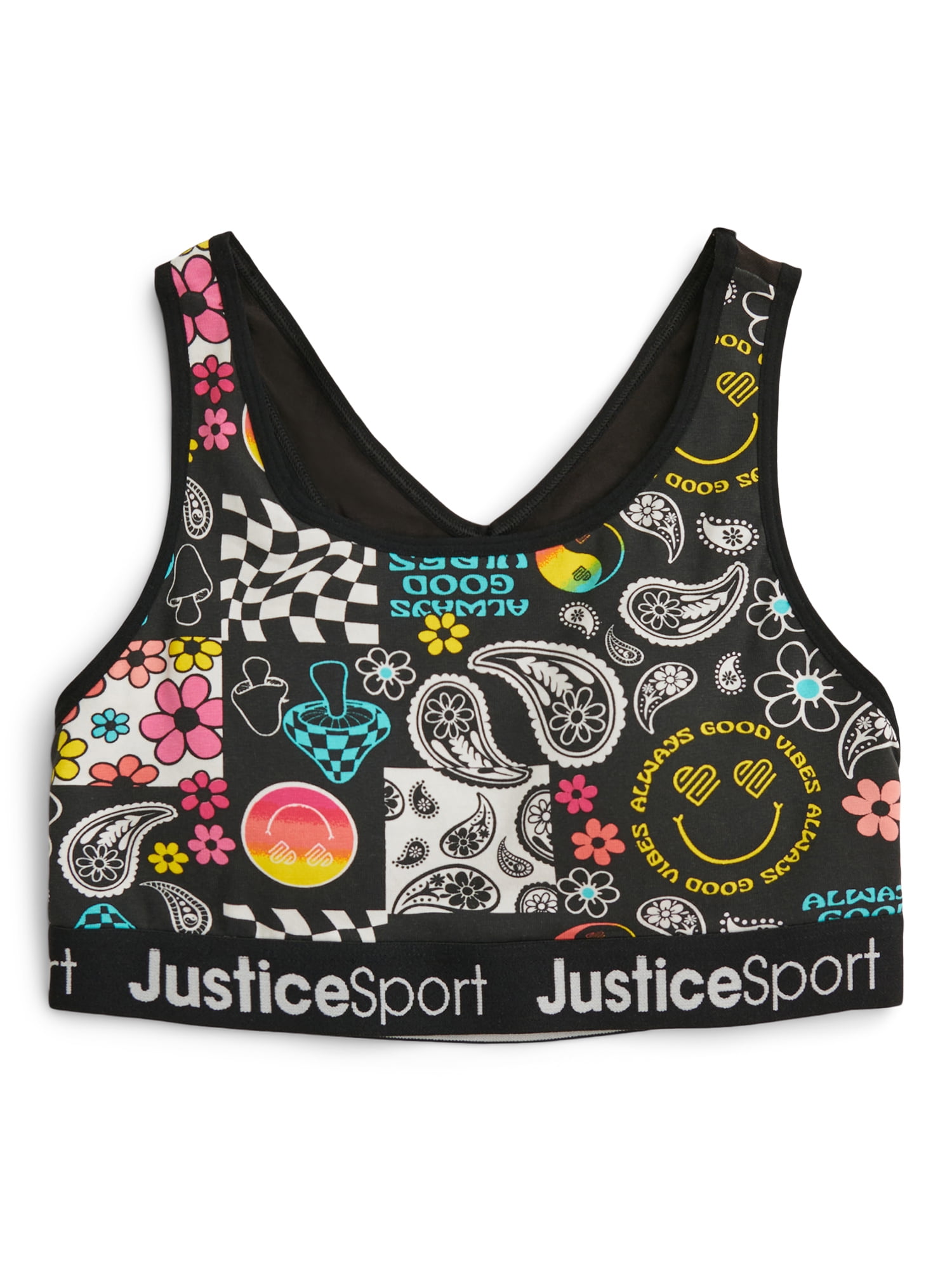 Justice Girls SIZE 34 Sports Bras SET OF 2 Pink Black Print Solid Logo  #10722