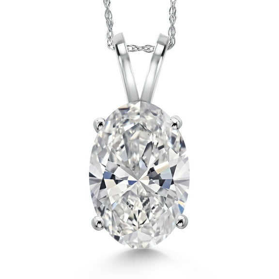 Gem Stone King 5.00 Ct IGI Certified Oval Lab Grown Diamond Pendant Necklace for Women in 14K White Gold | E-F Color | VS1-VS2 Clarity | Gold Necklace for Women | With 18 inch Chain