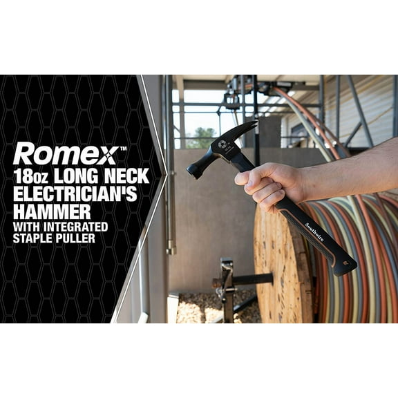 Heavy Duty Electrician's Hammer with Romex Staple Remover - 18 oz Drop Forged Steel