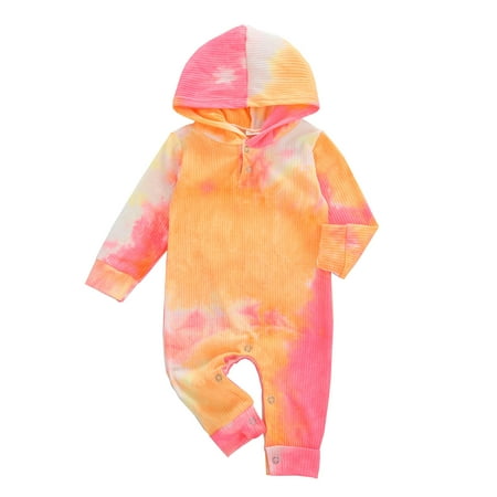 

TUOBARR Newborn Baby Boys Girls Colorful Rainbow Tie-Dye Hooded Romper Jumpsuit Clothes Yellow (0-12Months)