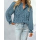 thumbnail image 5 of Blusa de Encaje Calada para Mujer PRETTYGARDEN Azul Niebla Talla M, 5 of 7