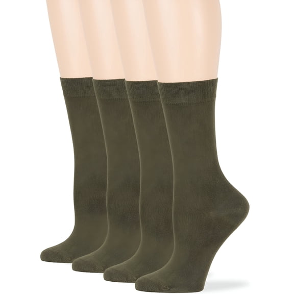 TELOLY 2026 New Women'S Bamboo Dress Socks - 4 Pack Large - Casual Crew Lightweight - Sock Size 10-12 Shoe Size 8-12 L for Work,Casual,Office,Travel,Olive Green