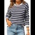 thumbnail image 3 of Suéter Holgado de Punto A Rayas para Mujer, Informal, de Larga, Cuello Redondo, con Bloques de Color y Canalé, para y Otoño Azul Marino XL, 3 of 9