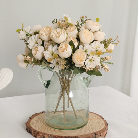 Sunjoy Tech Artificial Rose 5 Forks with Stem No Watering Non-withering Realistic Wedding Decor Faux Flower Branch Home Supplies