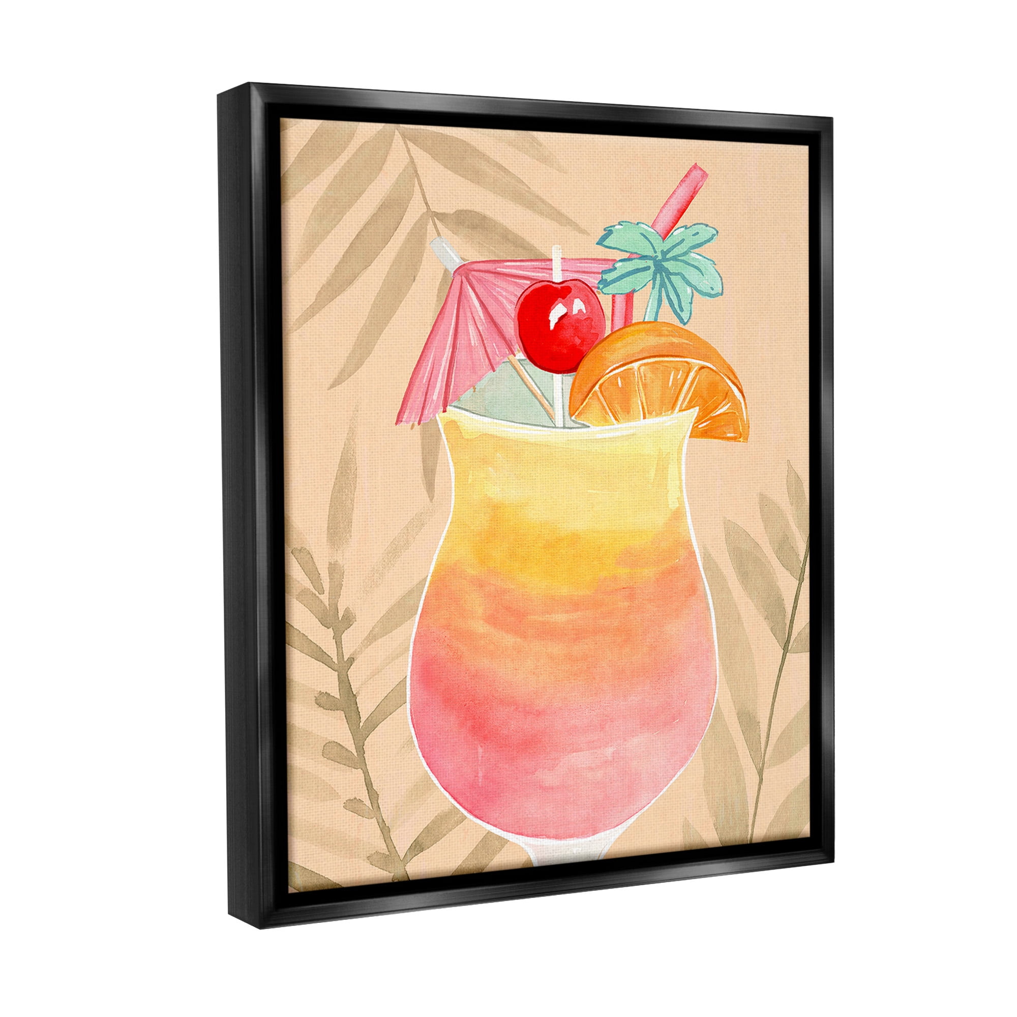 Stupell Industries Tropical Mixed Drink Food & Beverage Painting Black Floater Framed Canvas Art Print Wall Art, 17 x 21