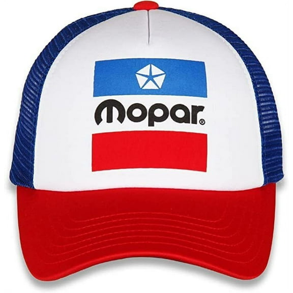 Mopar Logo Car Auto Racing Cap Mesh Trucker Hat Blue Red Officially Licensed