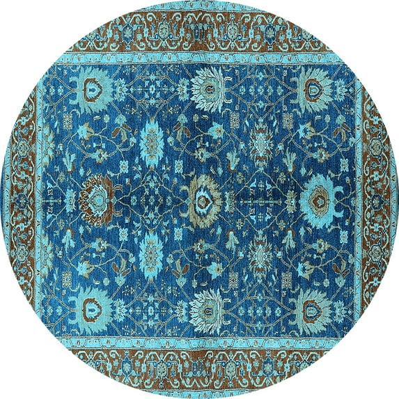 Ahgly Company Indoor Round Oriental Light Blue Industrial Area Rugs, 5' Round