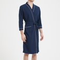 thumbnail image 3 of Aueoeo Men’s Waffles Robe Plus Size Bathrobe Lightweight Spa Soft Sleepwear V Neck Long Sleeve Sleepwear With Pockets Navy M, 3 of 5