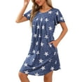 thumbnail image 4 of Noche de casa suelta de manga corta con pliegues para mujeres Inspire Chic, vestido suelto con bolsillos de mano, S estrella azul, 4 of 5