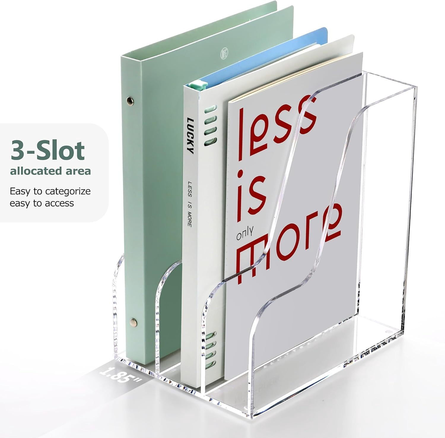 3 Slots Acrylic Magazine Holder, Desktop File Sorter Organizer Rack Bookshelf, Workspace Sorters Office Desk Accessories Organization Storage Stand, Clear