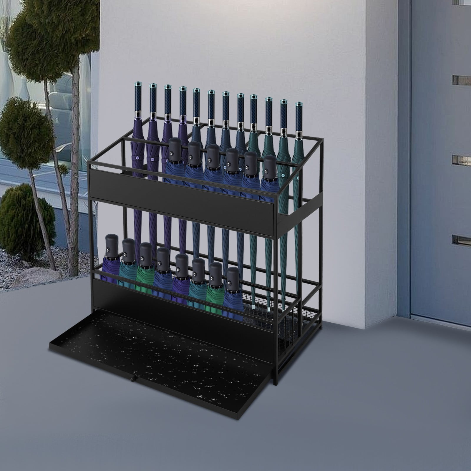 68*32*70cm Black Rectangular Umbrella Stand Rack Commercial Metal Umbrella Holder for Umbrellas Canes Belts Hats