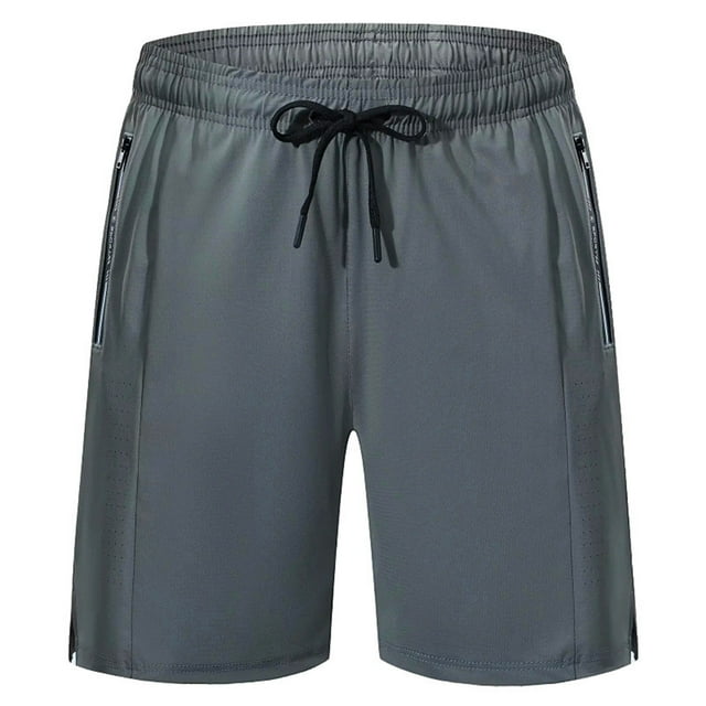 Eryao Men's Quick Dry Athletic Shorts Elastic Waist Drawstring Workout Running Shorts with Zipper Pockets,Dark Grey,XXL