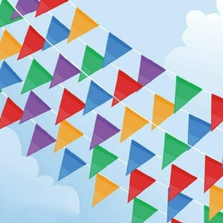 Hicarer 12 Multicolor Flags Imitated Burlap Bunting Banner Fabric Triangle Flag for Party Decoration