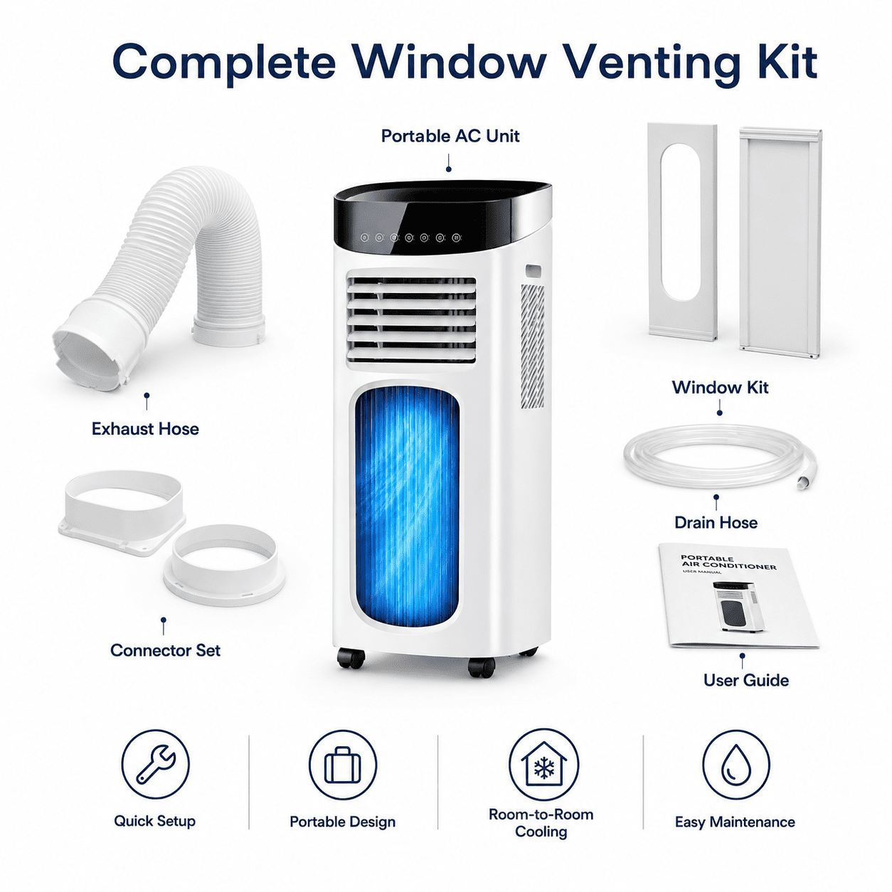 12000 BTU Portable Air Conditioner, 3-in-1 AC Unit with Dehumidifier & Fan, Remote Control, 24-Hour Timer, Portable Room Air Conditioner for Home Office Dorm