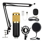 USB Condenser Microphone Kit Plug & Play with Cantilever Bracket for Professional Audio Recording/Live Streaming/Gaming/Meeting/Podcasting/Interview(Black and Golden)