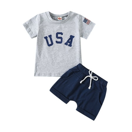 

Toddler Baby Girls Boys 4th of July Outfit Short Sleeve USA Flag Print T-shirt with Shorts Set Summer Clothes