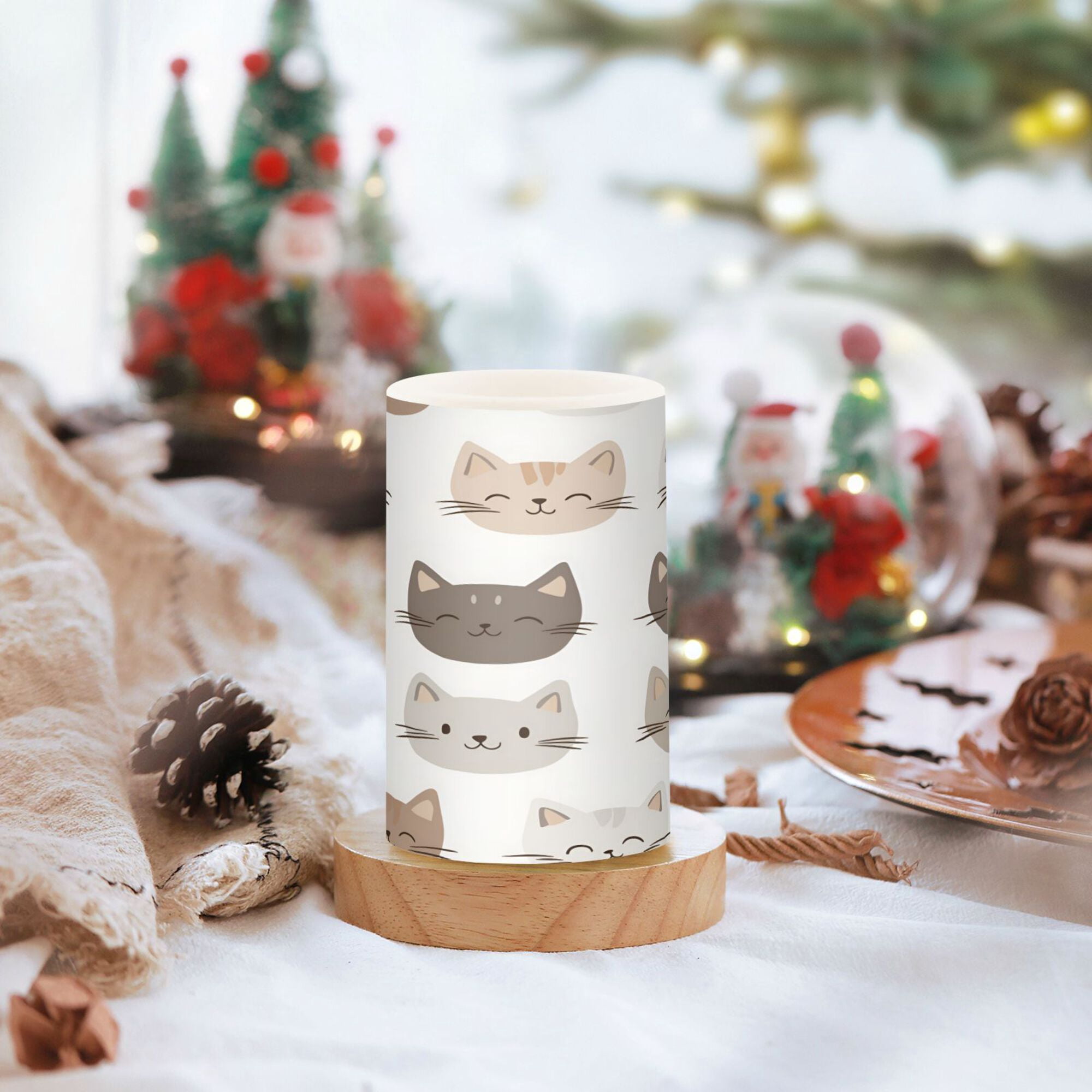 Yayeee Flameless Candles with Remote Flickering Battery Operated Multi Color Changing, Light Gray Cat Pattern
