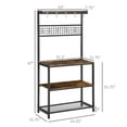 thumbnail image 3 of HOMCOM Industrial 4-Tier Baker's Rack with Storage Shelves, Microwave Stand with Wire Grid and Hanging Hooks, Kitchen Storage Organizer with Adjustable Feet, Rustic Brown, 3 of 10