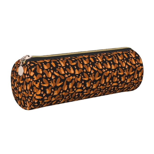 Disketp Cute Squirrel Estuche Organizador de Lápices de Cuero, Estuche de Oficina con Cremallera para Bolígrafo y Lápiz
