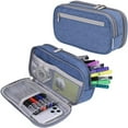 thumbnail image 4 of JeashCHAT Large Pencil Case Big Capacity Pencil Pouch with 3 Zipper Compartments, Stationery Pen Bag for Office College, Blue, 4 of 5