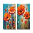 thumbnail image 2 of Designart "Teal Sky Painting Red Poppies in Bloom I" Poppies Wall Art Set Of 2 - Traditional Orange Wall Decor Set Of 2, 2 of 6