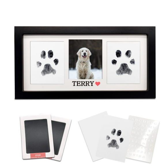 Paw Print Frame Kit,Dog/Cat Paw Print Kit,Soft Pawprint Clay&Clean Touch Ink Pad,Pet Paw Print Impression Kit with Customization Tool,Wooden Pet Memorial Frame,DIY Dog Lover Gifts