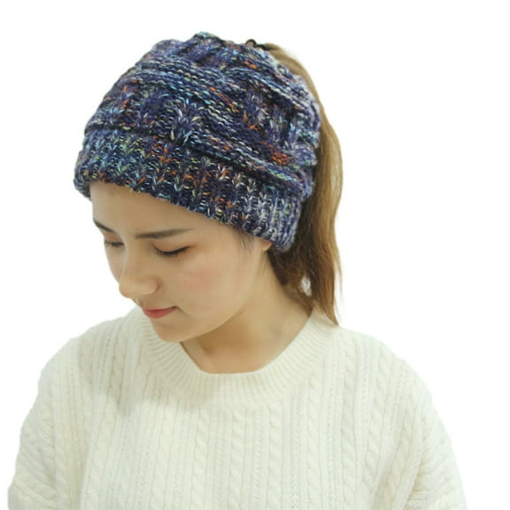 STOBOK Woolen Cap for Women's Warm Ponytail Hat in Navy Comfortable Knitting Yarn Ideal for Winter Activities