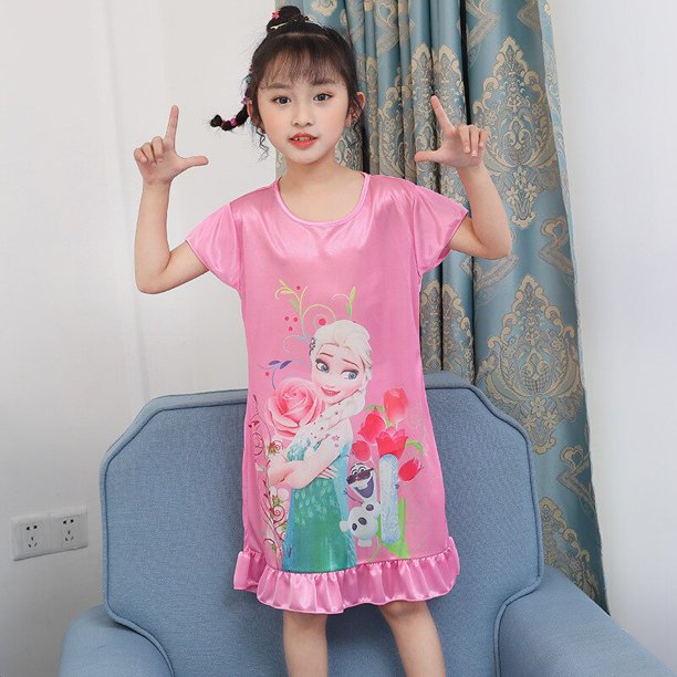 Camisón de princesa Mickey Mouse de Disney para niña, vestido de verano de manga corta para niños, vestido de seda de imitación para niña Kigurumi10 altura 105-115cm zhangyuxiang CONDUJO