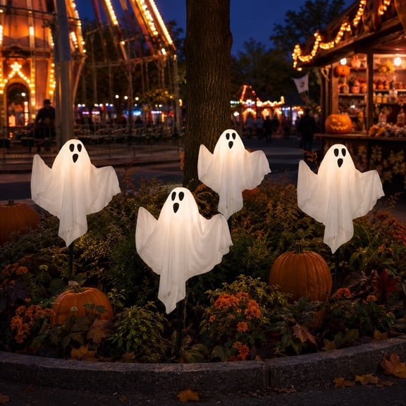 Halloween Ghost Ground Stake Lights, 3 Pack Solar LED String Lights with Colorful Glow for Outdoor Yard Garden Decoration, 1 Pack