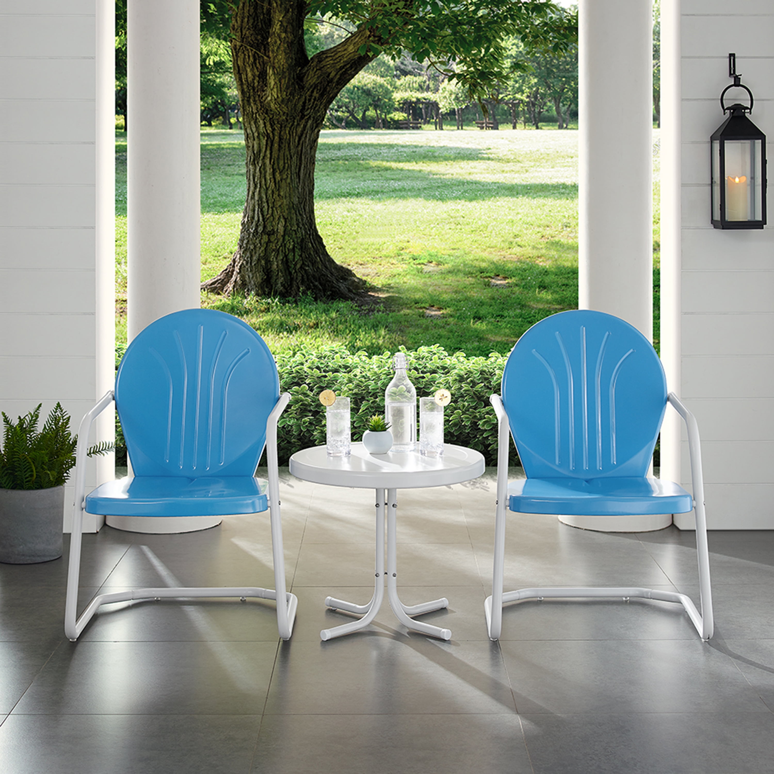 Crosley Furniture Griffith 3 Piece Metal Patio Conversation Set in Sky Blue
