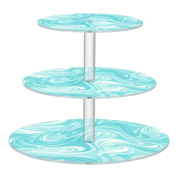 3 Tier Acrylic Cupcake Stand Light Blue Smooth Lines Dessert Display Tower for Birthday Wedding Party