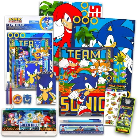 Sonic The Hedgehog School Supplies Value Pack for Kids - 13 Pc Bundle with Sonic Folders, Notebook, and Stickers for Boys and Girls | Sonic Back to School Supplies