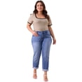 thumbnail image 3 of DARING DIVA Women's Plus Square Neck Ribbed Slim Fit Tee 3X Light Camel, 3 of 6