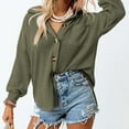 thumbnail image 3 of Blusa elegante de manga larga para mujer, chaqueta, tops casuales, camisa de manga larga con tapeta de botones tipo gofre, camisas lisas, cuello alto, blusa holgada S-2XL, 3 of 6